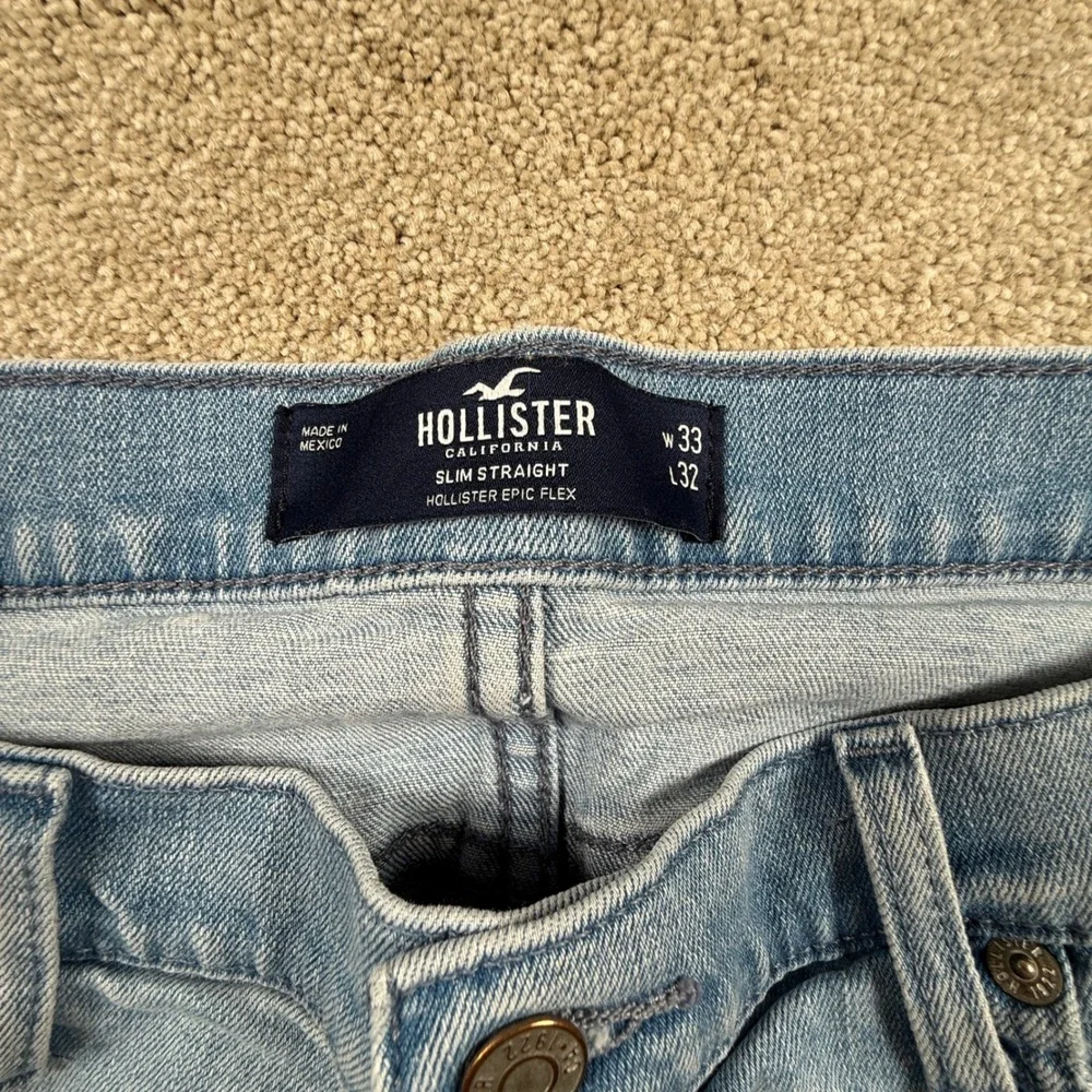 Hollister Mens Slim Straight Epic Flex Light Wash Blue Denim Jeans 33x32